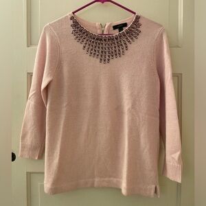 J Crew jewel-embellished light pink soft 3/4 length sleeve sweater
